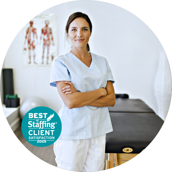 Physical therapist smiling with her arms crossed