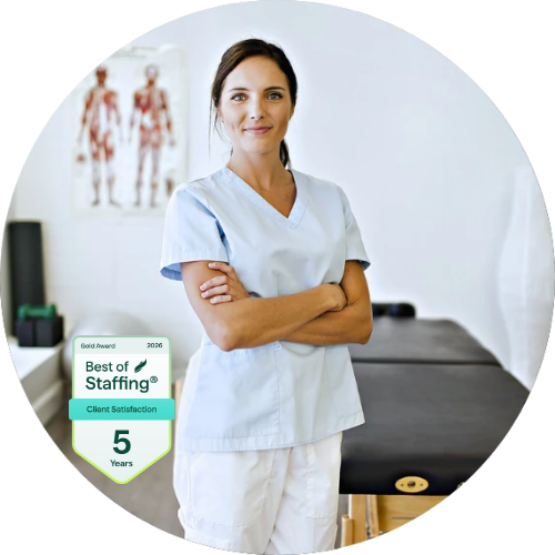 Physical therapist smiling with her arms crossed